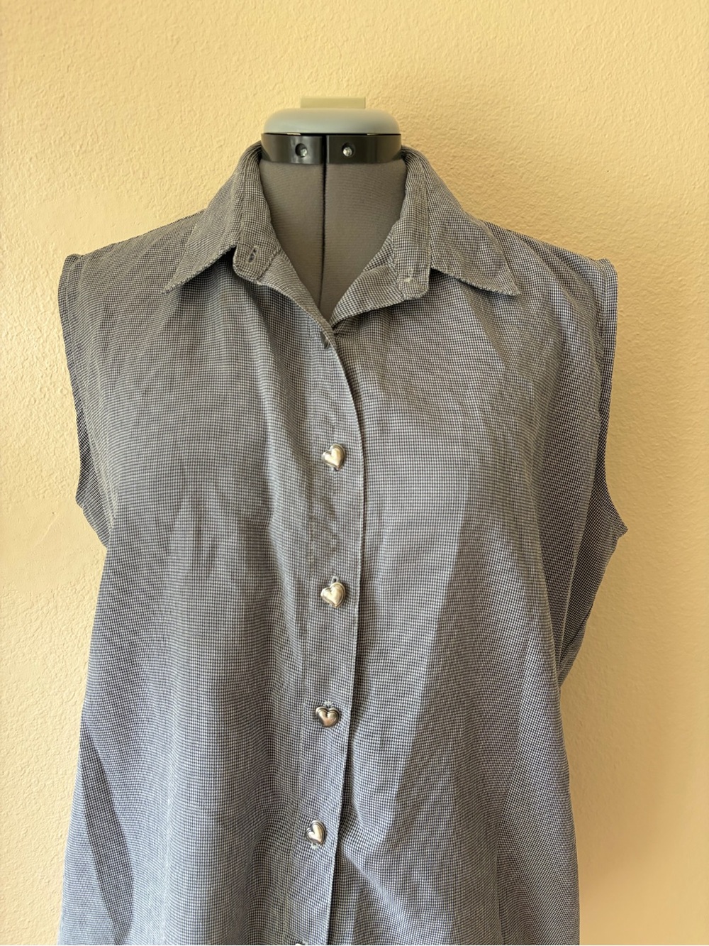 Vintage Darlyn Made in USA Sleeveless Button Down Blouse Houndstooth Tank Top - Picture 7 of 11